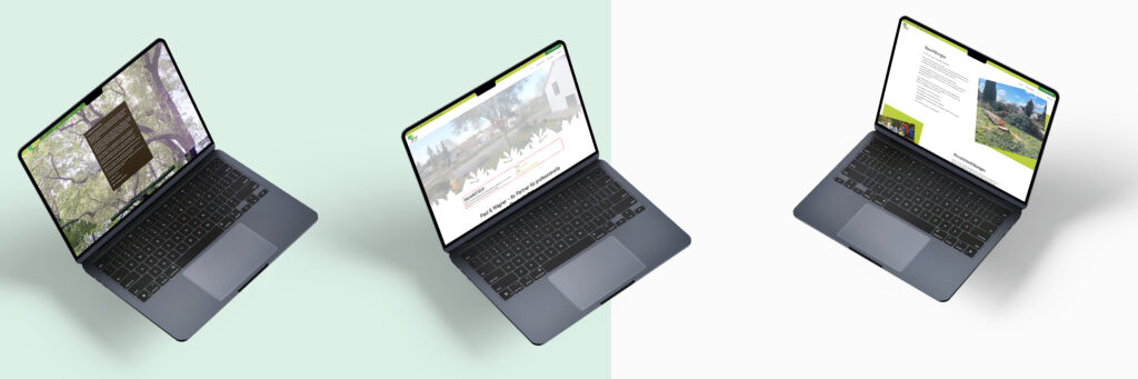 Drei Laptops mit Bildern der alten und neuen Webseite